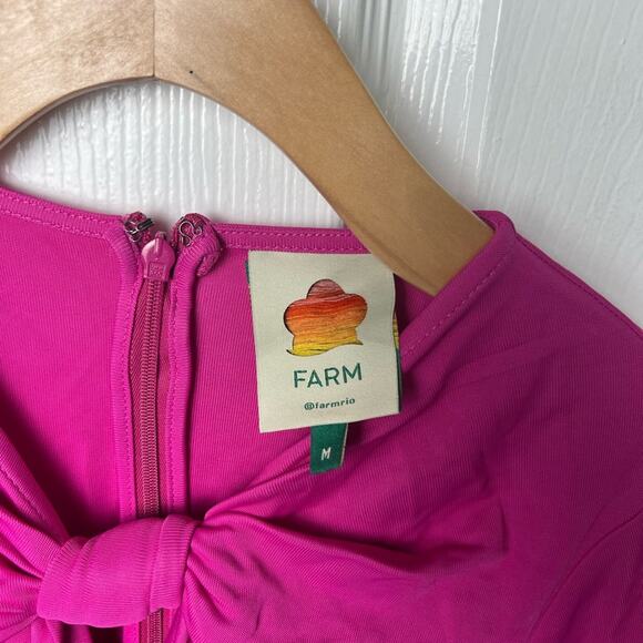 Farm Rio Pink Long Sleeve Knot Twist Key Hole Neck Zip Up Bodysuit M - Picture 8 of 8